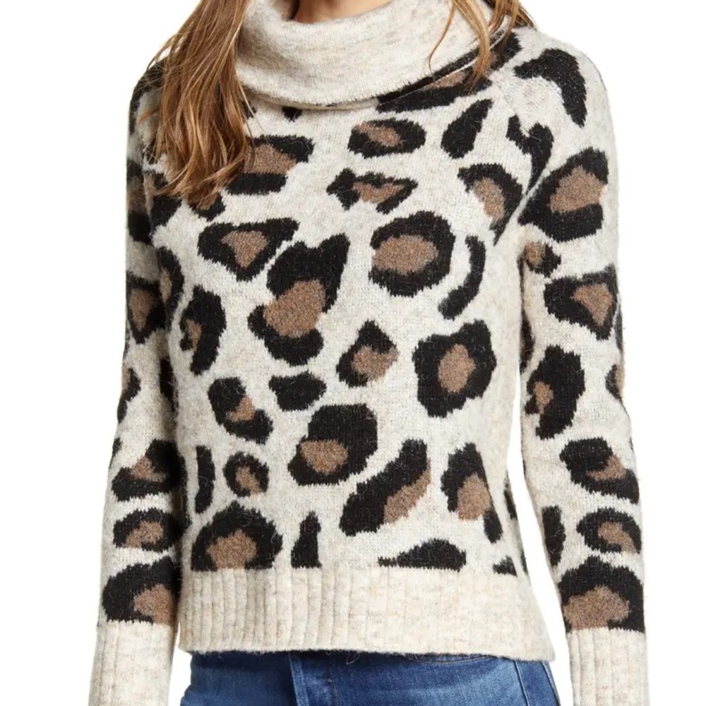 RD Style Leopard Jacquard Cowl Neck Sweater